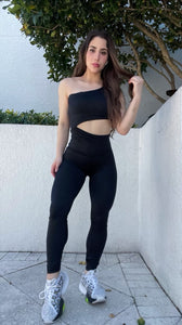 Black One Shoulder Cutout Jumpsuit