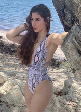 Load image into Gallery viewer, Snake Print Plunge Wrap Around One-Piece Swimsuit