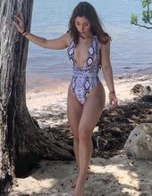 Load image into Gallery viewer, Snake Print Plunge Wrap Around One-Piece Swimsuit